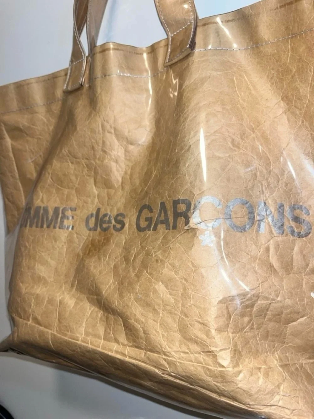 Comme des Garcons Tan Shiny Logo Tote Bag